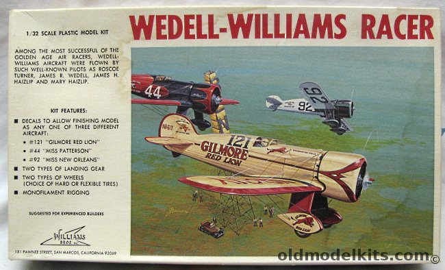 Williams Brothers 1/32 Wedell-Williams Racer - #121 Gilmore Red Lion Gasoline / #44 Miss Paterson / #92 Miss New Orleans, 32-121 plastic model kit